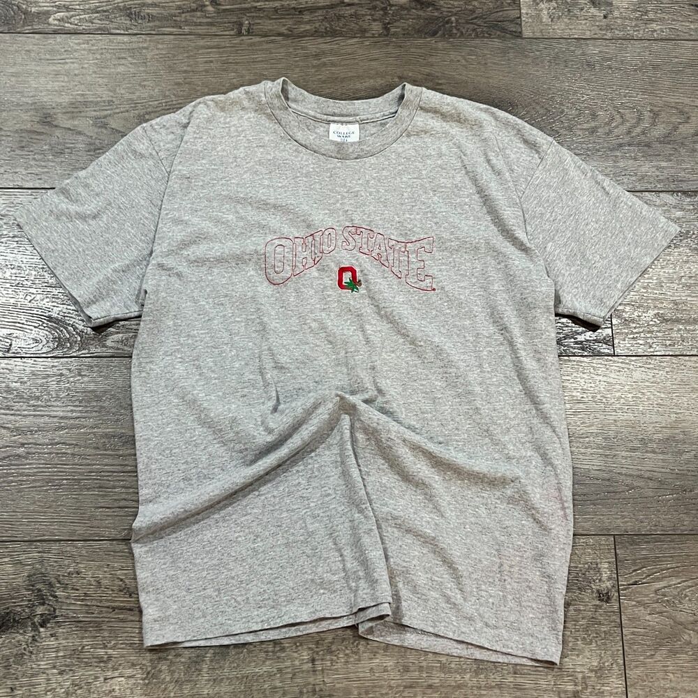Vintage 90s Ohio State Buckeyes Embroidered Logo Gray T-Shirt Made in USA XL